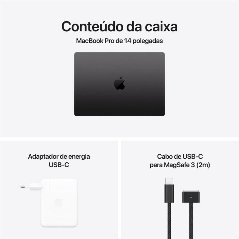 Apple 2024 MacBook Pro (de 14 polegadas, Processador M4 da Apple com CPU 10‑core e GPU 10‑core, 16GB Memória unificada, 512 GB) - Preto sideral