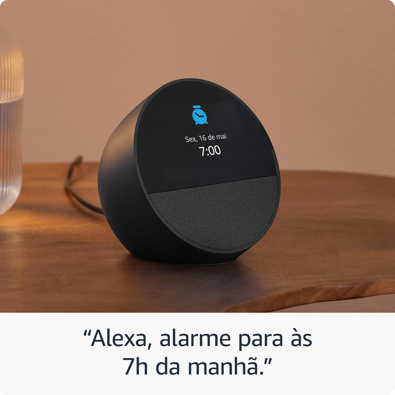 Echo Spot com Alexa (Última geração) | Despertador inteligente com som vibrante | Cor Preta